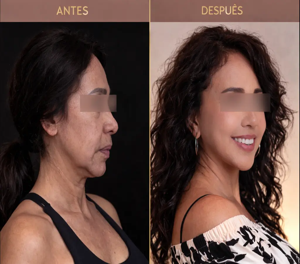Antes y después de lifting deep plane realizado por el Dr. Freddy Castillo en Lima