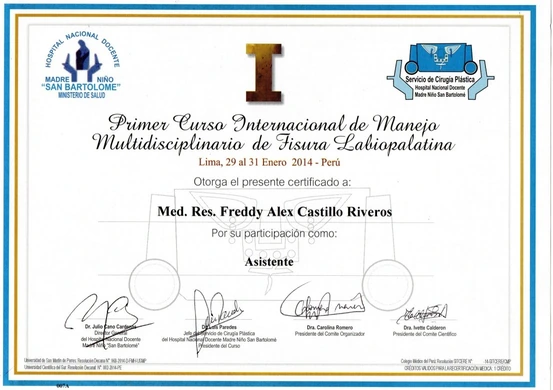 Curso de manejo multidisciplinario de fisura labiopalatina del Dr Freddy Castillo