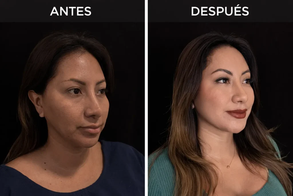 antes y después de lifting facial endoscópico en Lima realizado por el Dr. Freddy Castillo con resultados naturales